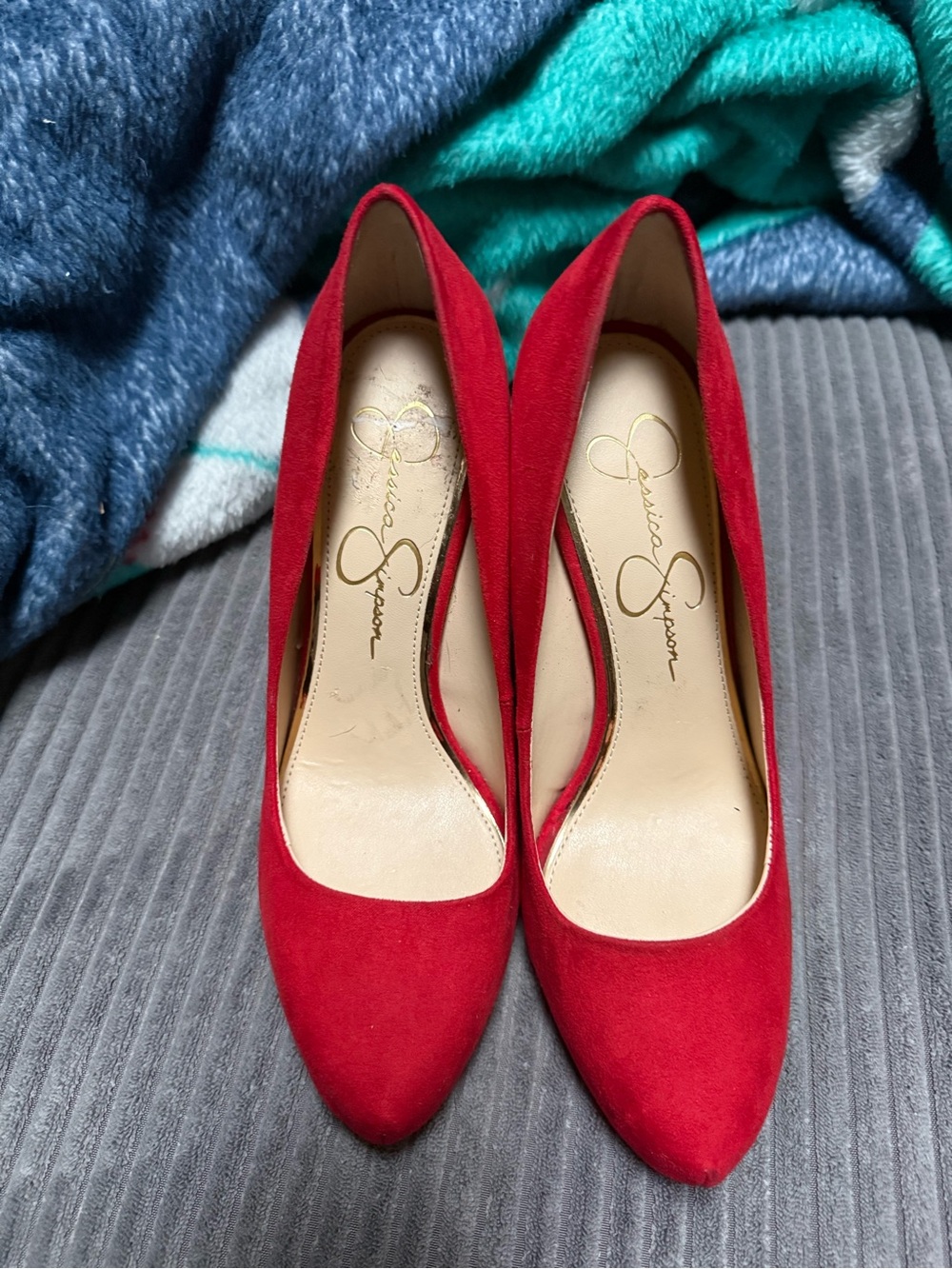 Jessica Simpson Red Suede Pointed-Toe Pumps